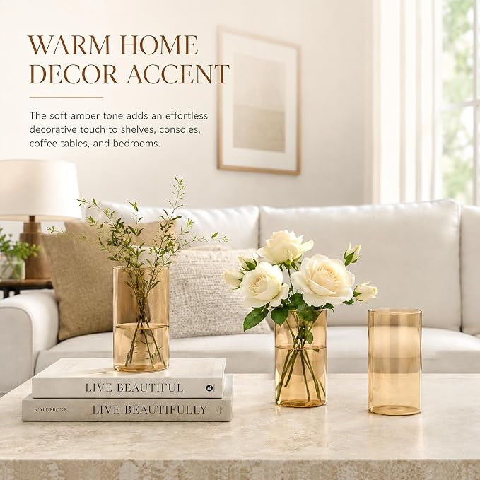 12pcs 6 Inch Gold Amber Glass Cylinder Vases - Image 4