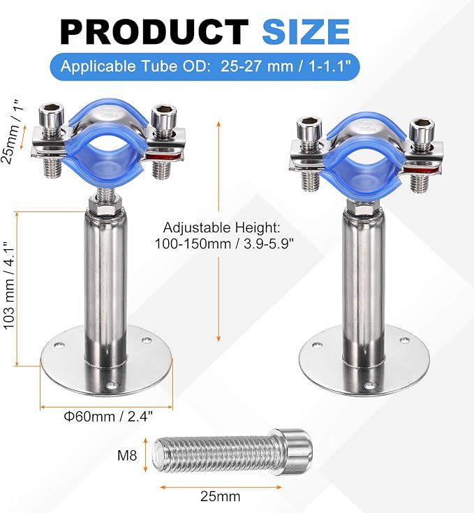 HARFINGTON 2 Set Wall Mount Ceiling Mount Pipe Supports 304 Stainless Steel - Image 2