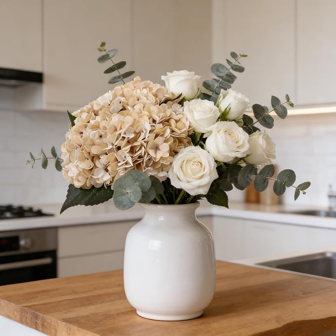 Kimura's Cabin 6pcs Hydrangea Artificiales Flowers Faux Hydrangeas, Cream | - Image 5