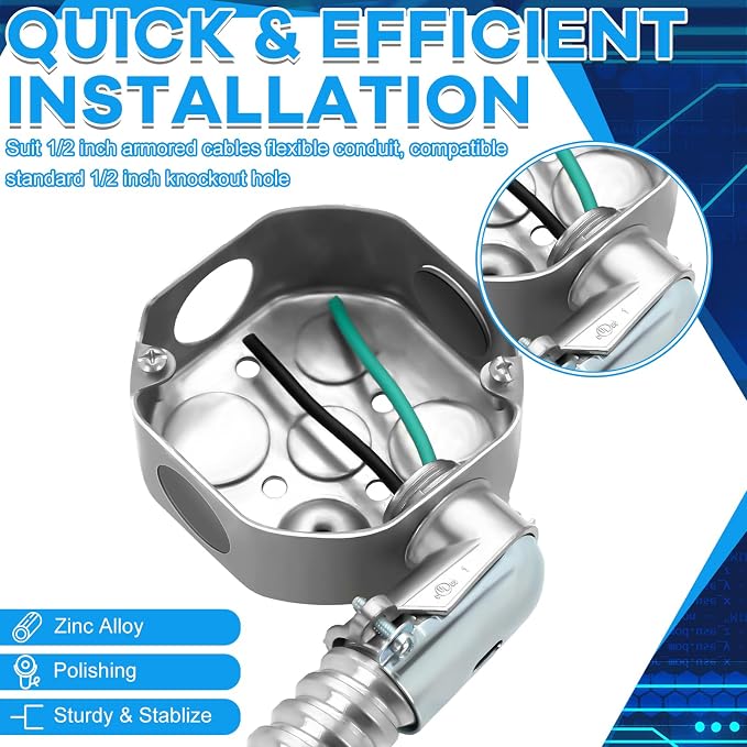 12 Pack Cable Connectors 90 Degree Squeeze Fittings Zinc Die Cast Cable Conduit - Image 2