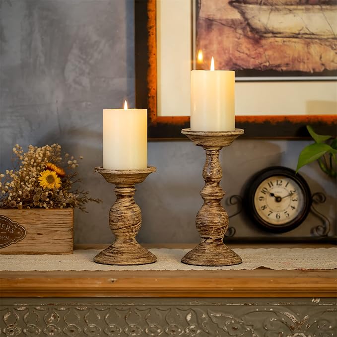 Sziqiqi Vintage Pillar Candle Holders Distressed Metal Candleholder Set | Set - Image 3