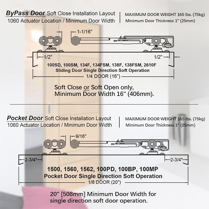 Sliding Pocket Door Single Direction Soft Close Rollers Kit | 1" O.D. Ball - Image 5