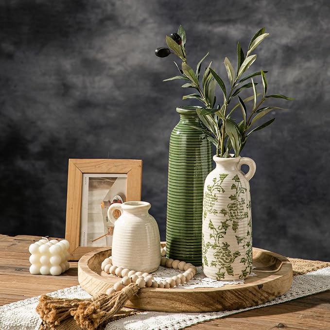 Ceramic Vases Set of 3, Farmhouse Country Flower Vase Home Decor, Living Room - Image 7