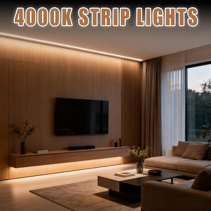RadiantFlux 4000K 30Ft LED Strip Lights, Dimmable Natural Indoor Lighting - Image 4