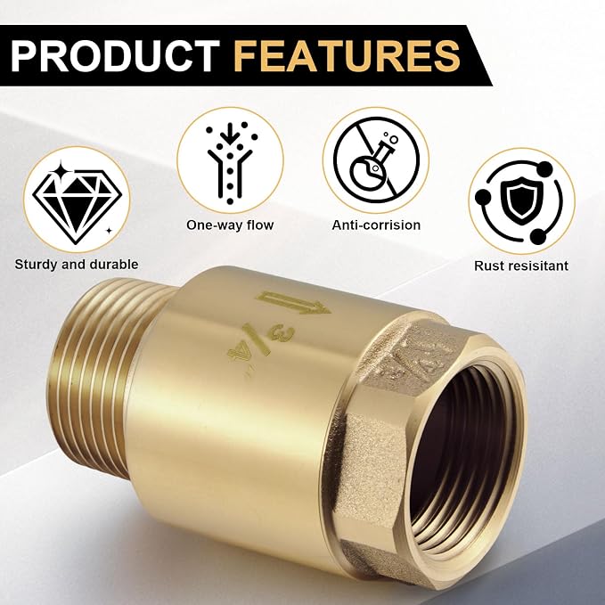 Zonon 1 Pcs 3/4 Inch Check Valve One Way Brass Non Return in Line Check Valve - Image 4