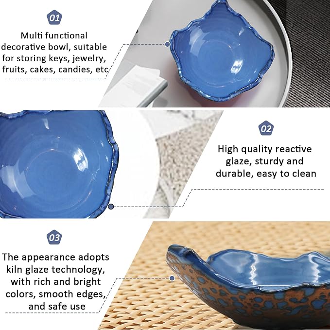 8" Small Ceramic Decorative Bowl，Irregular Rim Reactive Glaze Key Bowls - Image 6
