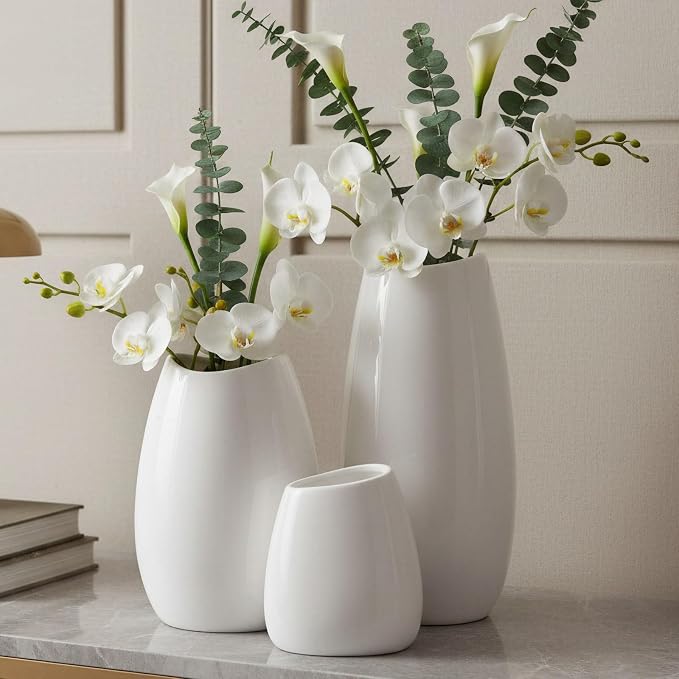 hjn Ceramic Vase Set of 3 White Flower Vase - Image 5