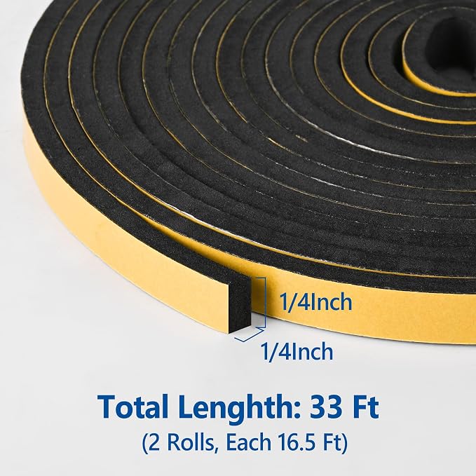 Self Adhesive Foam Tape Weatherstrip 1/4in x 1/4in x 33Ft High Density Foam - Image 2