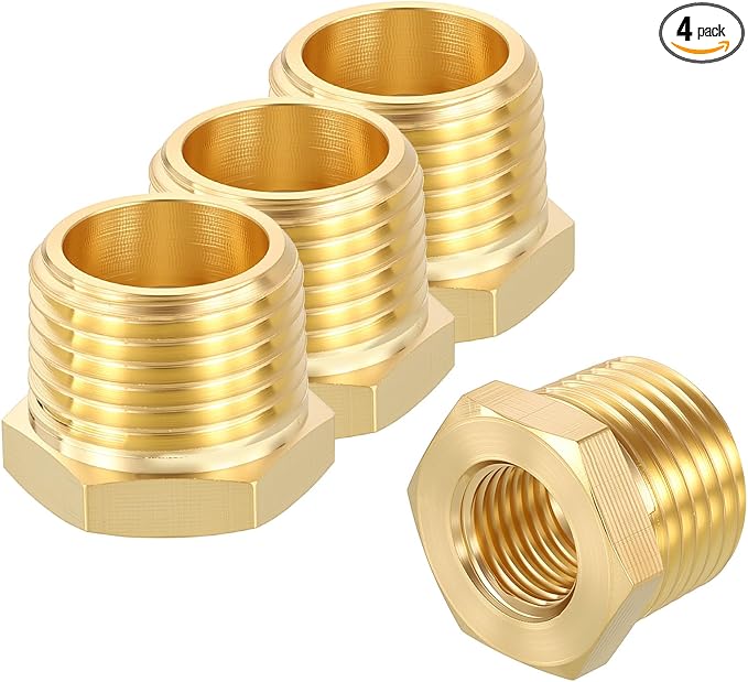 4 Pack Male to FeMale Adapters, 1/2" MNPT x 1/4" FNPT Threaded Brass Hex by Rebower