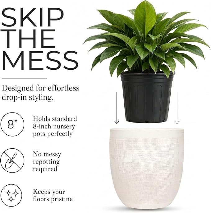 Creative Co-Op Large Matte White Embossed Stoneware Planter - Image 8