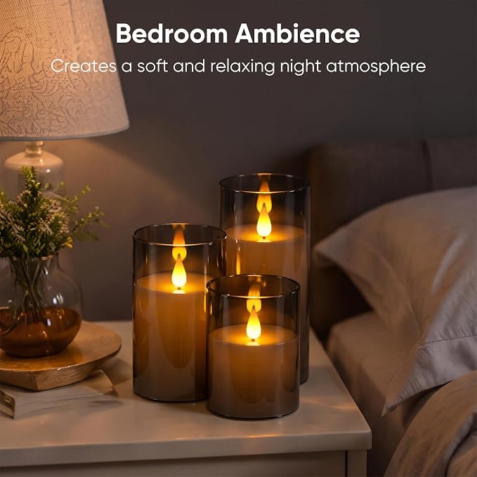 Homemory Gray Flameless Candles, Battery Operated Acrylic LED Pillar Candles - Image 3
