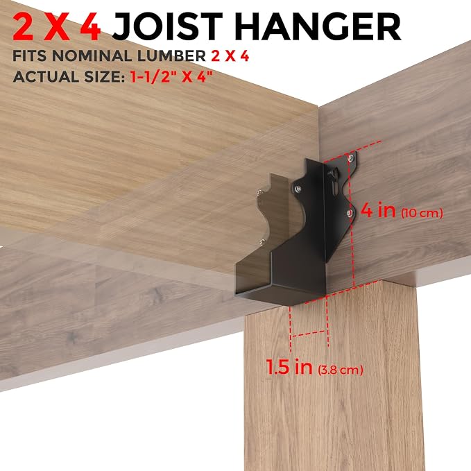 50Pcs Black 2x4 Joist Hangers for Wood, 18 Gauge Metal Face Mount Joist Hanger - Image 3
