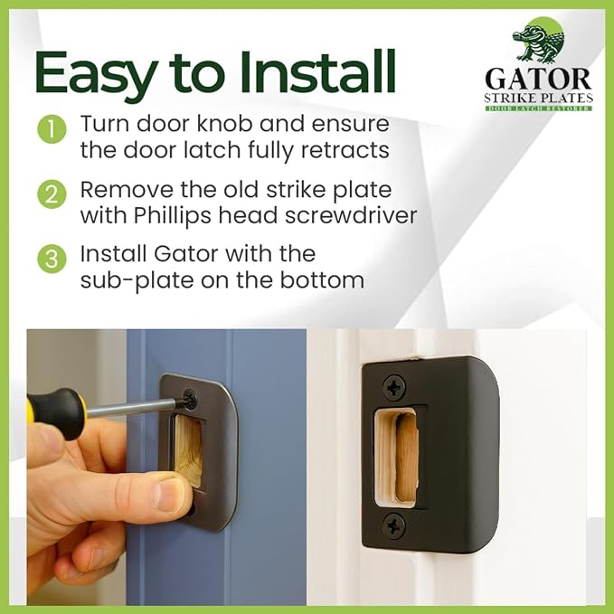 Gator Door Strike Plate 2-1/4" Latch Restorer, Oil Rubbed Bronze, No Chiseling - Image 4