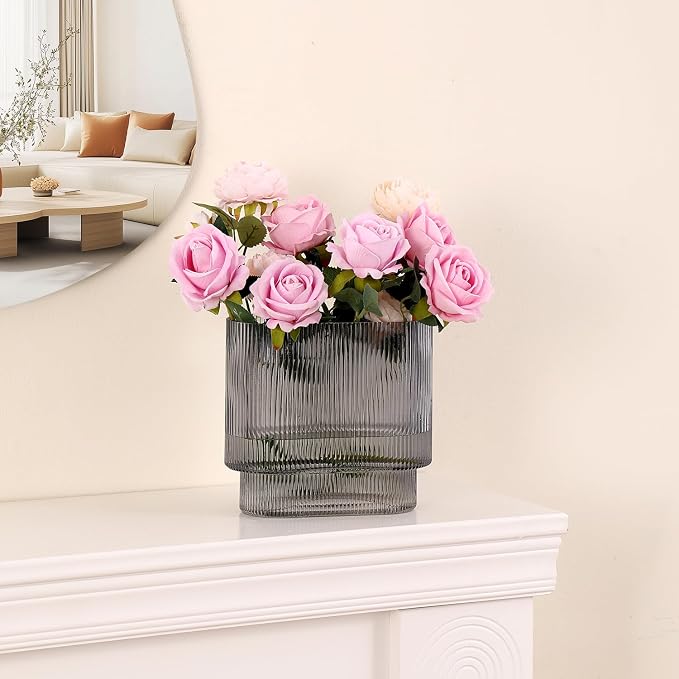 Ribbed Glass Vase, Fluted Short Vases - Image 6
