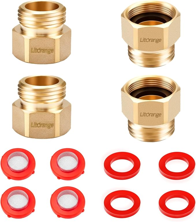 4 Pcs Lead-Free Hose Bib Adapter, 1-1/16" Fine Thread Female x 3/4 GHT Male | by LitOrange