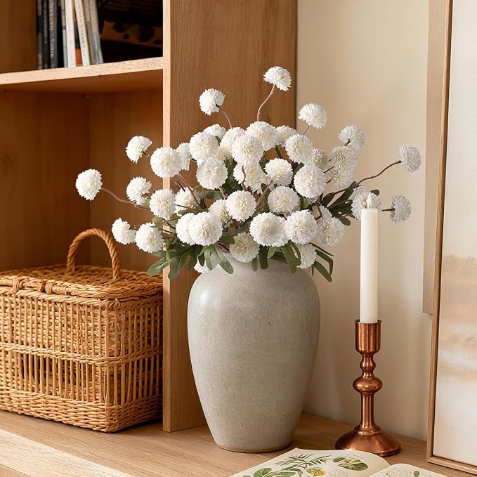 Fake Kiku Flowers, Faux Silk Pompon Mums Artificial Flowers, Chrysanthemum - Image 6