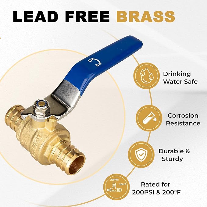 F1807 1/2" Pex Ball Valve, Brass Full Port Water Shut Off Ball Valve - Image 3