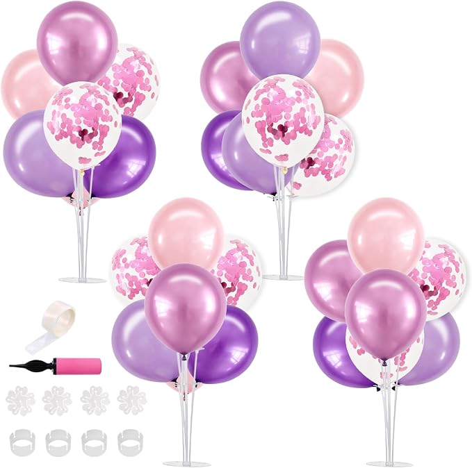 TONIFUL 4 Metallic Purple Pink Balloon Stand Balloon Centerpieces by TONIFUL