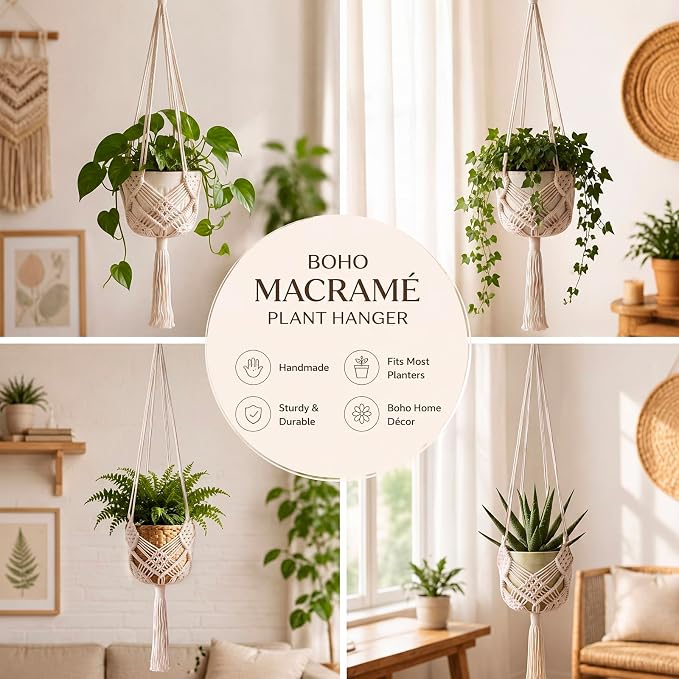 Shappy 1 Pack Boho Macrame Plant Hanger - Image 5