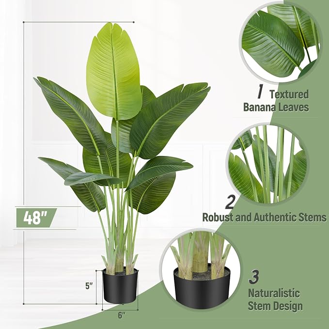 Lifelike Bird of Paradise Artificial Plant 4ft Faux Banana Leaf Tree - Image 4