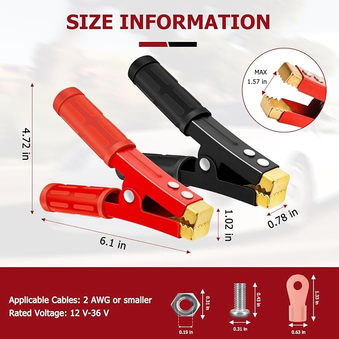 Battery Charger Clamps 1000A 1 Pair, Jumper Cable Clamps Pure Copper, Jumper - Image 4