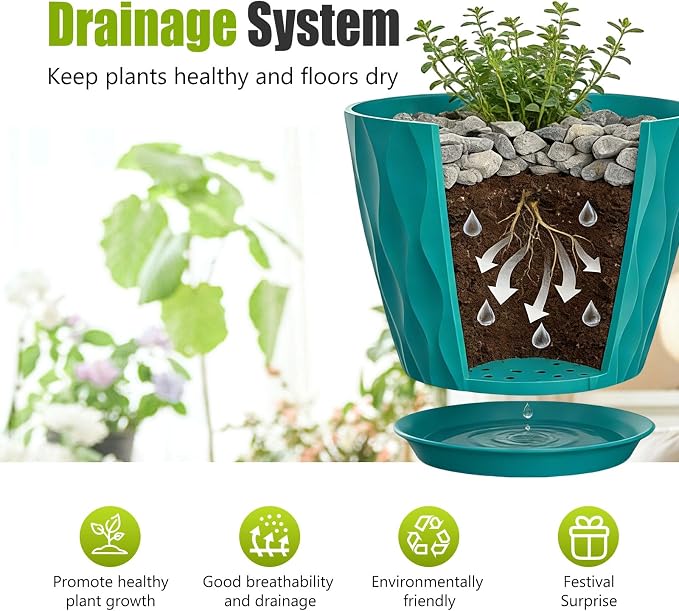 8 Inch Plastic Plant Pots, Planters - Image 4