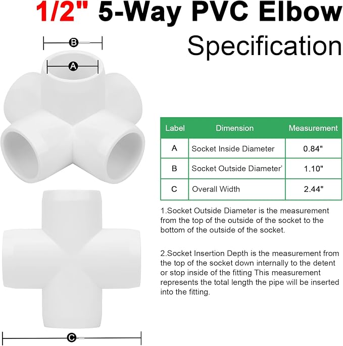 6Pack 1/2" Tee PVC Pipe Fitting 5 Way Elbow Connector Furniture Grade SCH40 - Image 2