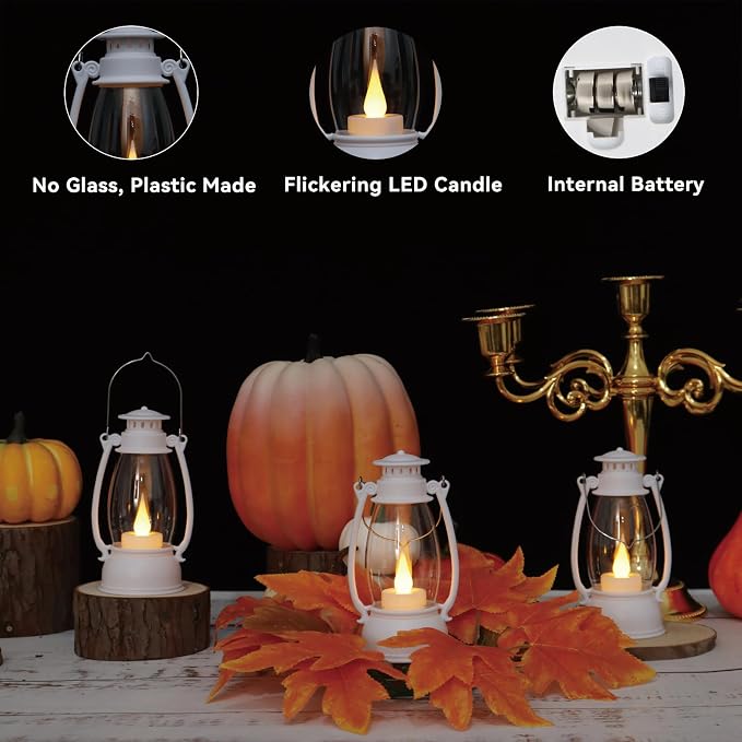 12Pcs Mini White Lanterns for Western Halloween Christmas – 6Inch Candle - Image 7