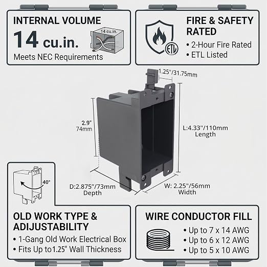 1-Gang Old Work Electrical Outlet Box, Plastic Junction Box - Image 2