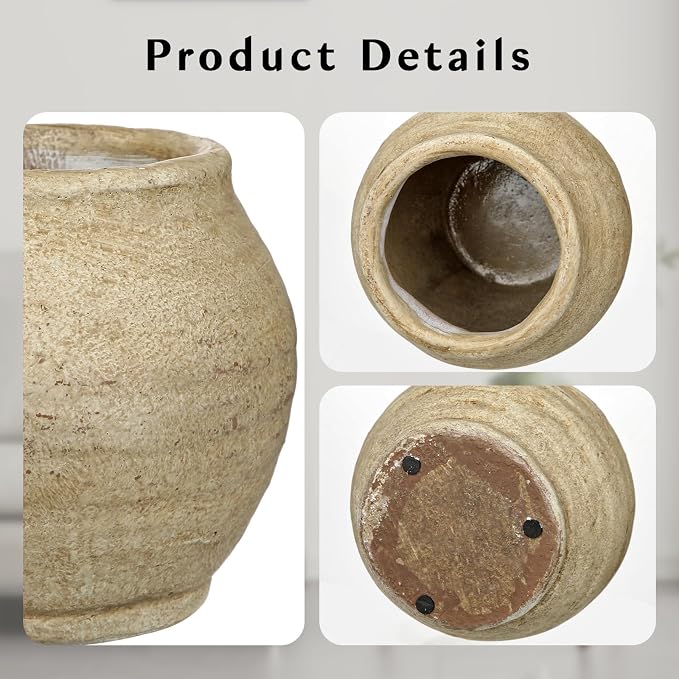 Briful Rustic Ceramic Decorative Vase, Farmhouse Textured Tabletop Vase | Wabi - Image 4