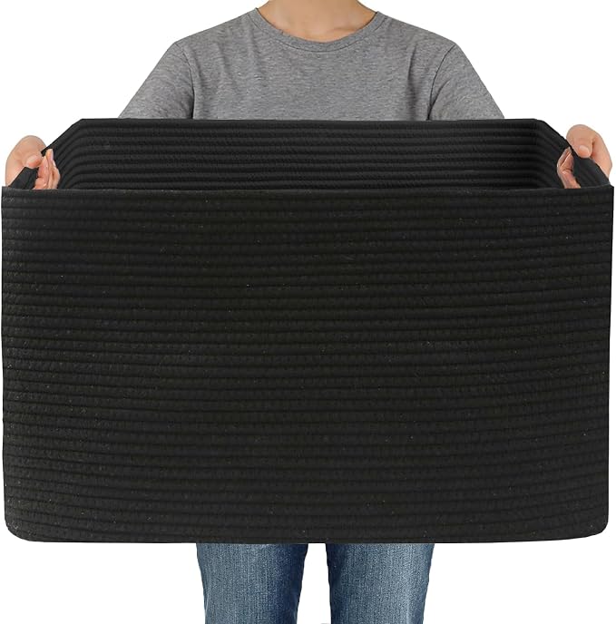 JMvicyroam 96L Large Woven Cotton Rope Blanket Basket, Freestanding by JMvicyroam