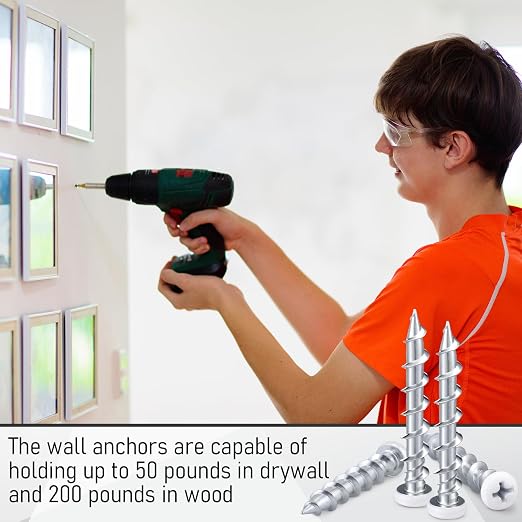 Blulu 200 Pcs Drywall Anchors 1/4 x 1-1/2 Inch Pan Head Alloy Steel Light Wall - Image 6