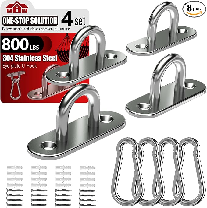 304 Stainless Steel Pad Eye Snap Hook, M6 Ceiling Hook 800Lb, Yoga Gym Equipment by Sprookber
