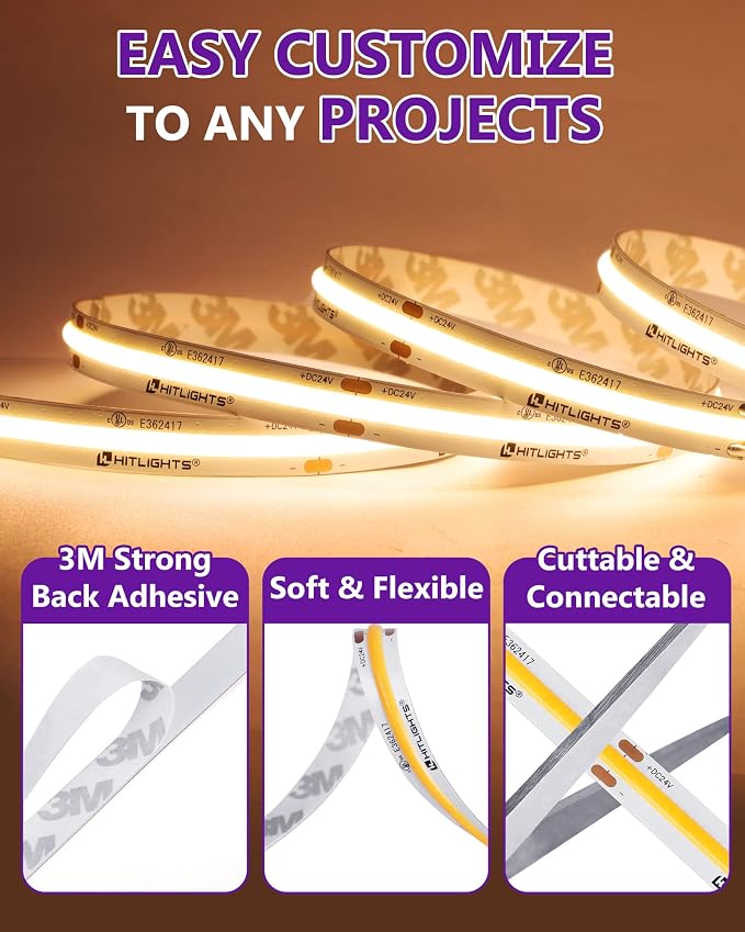 HitLights COB LED Strip Lights Warm White 3000K, 32.8ft Premium High Density - Image 6