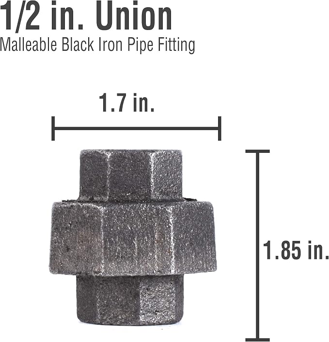 1/2 Inch Union Industrial Malleable Iron Pipe Fitting 4 Pack by Pipe Decor - Image 2