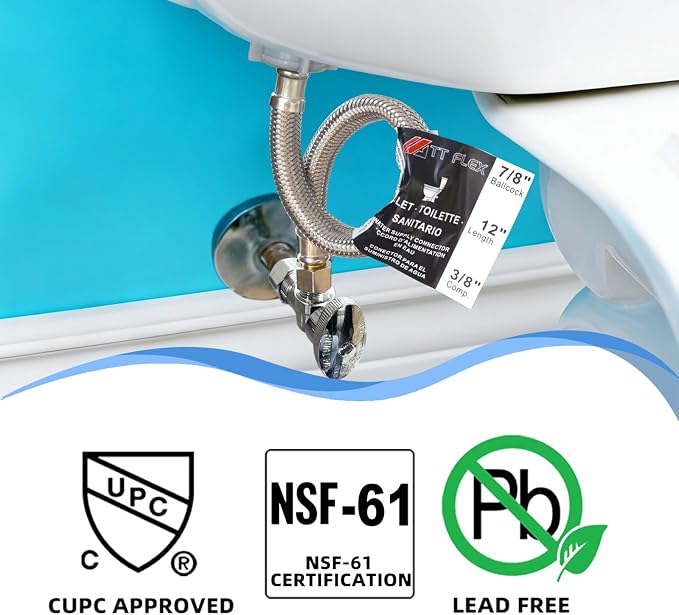 TTFLEX 12" Toilet Water Supply Line 3/8" Comp x 7/8" BC Toilet Hose | Toilet - Image 2