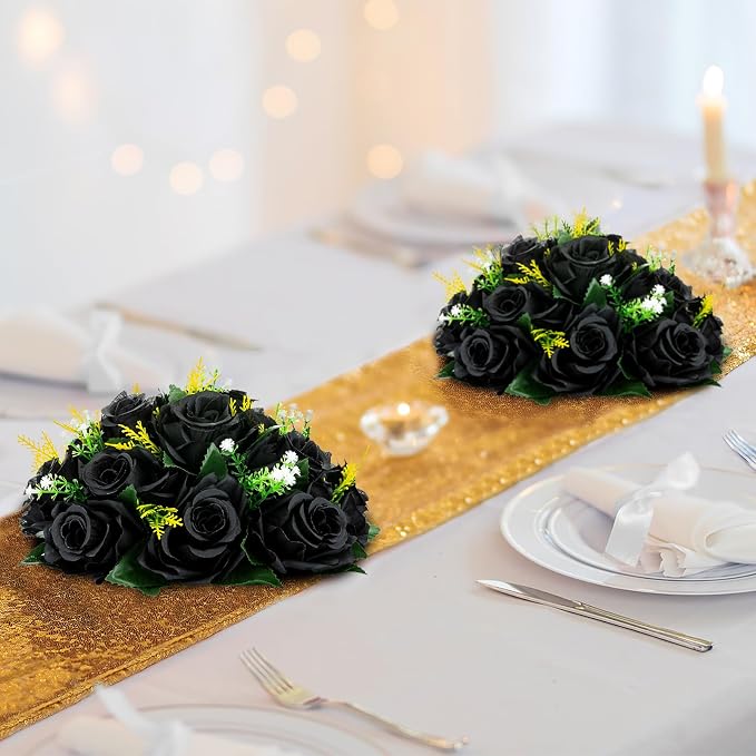 BLOSMON Fake Black Rose Flower Balls - Image 2