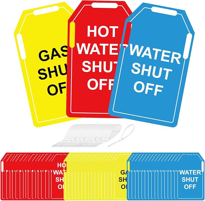 48 PCS Shut Off Valve Tags 5 x 3 Inch Plastic | Red Hot Water Shut Off Yellow by Unknown