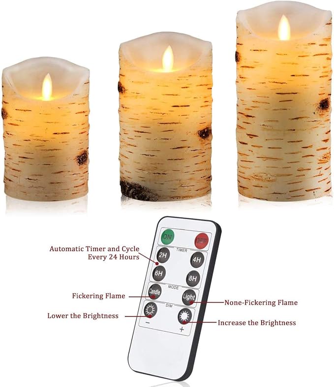 AKU TONPA Birch Bark Effect Flameless Candles Battery Operated Pillar Real Wax - Image 4