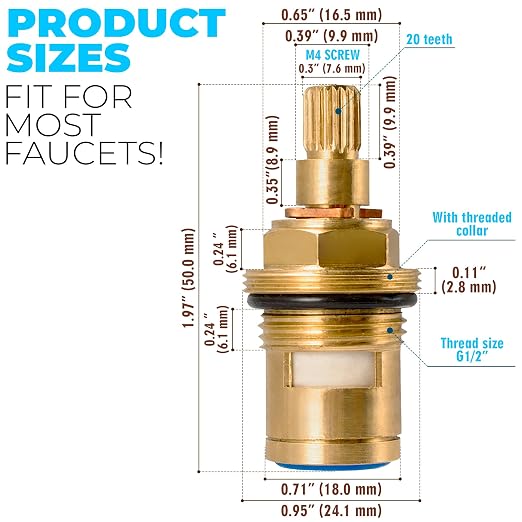Faucet Cartridge Replacement, 1/2" Thread, 20 Teeth | Faucet Valve Replacement - Image 2
