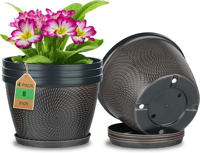 Quarut 4 Pack 8 Inch Flower Pots Planters by Quarut