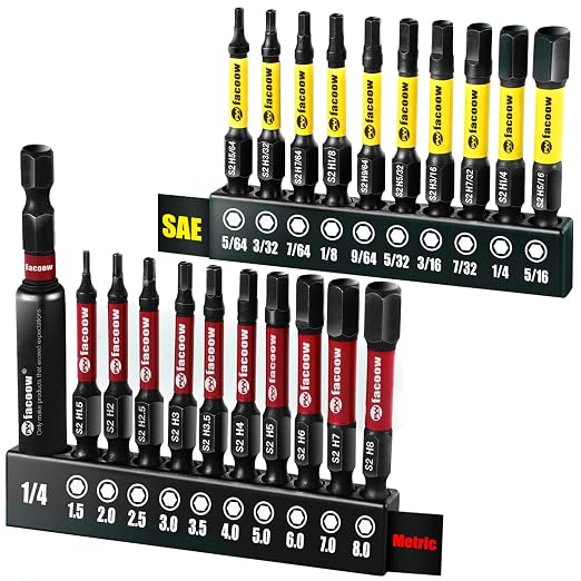 Facoow 21PCS Impact Hex Bit Set, CNC Machined 1/4 Hex-Shank Allen Key Bits by Facoow