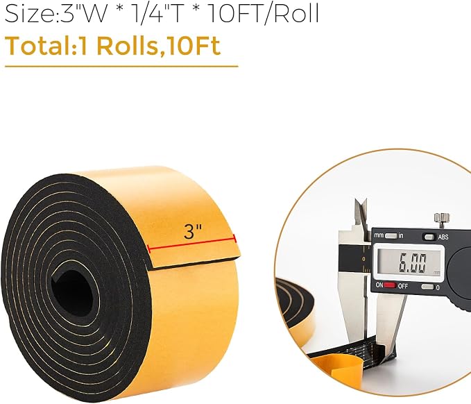 Ravinte Weather Stripping Door Seal, 3 x 1/4" Adhesive Foam Tape, 10 FT | - Image 3