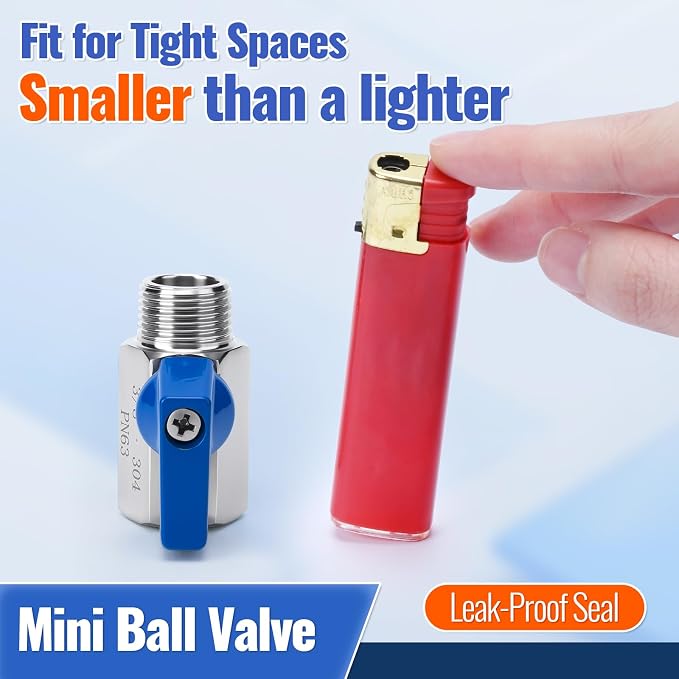 2 Pack 3/8" Mini Ball Valve, 304 Stainless Steel Water Flow Control Male x - Image 3