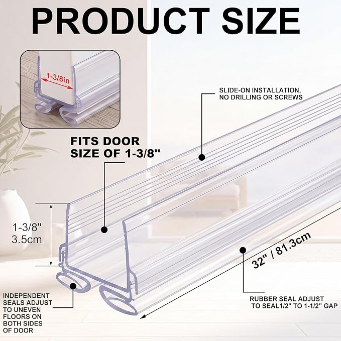 Yaocom 4 Strip 32" Vinyl U Shape Door Bottom Seal Slide on Door Sweep Clear | - Image 2