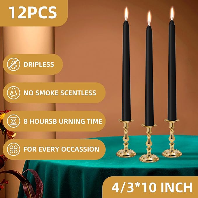 12 Pack Black Taper Candles 10 inch - Image 2