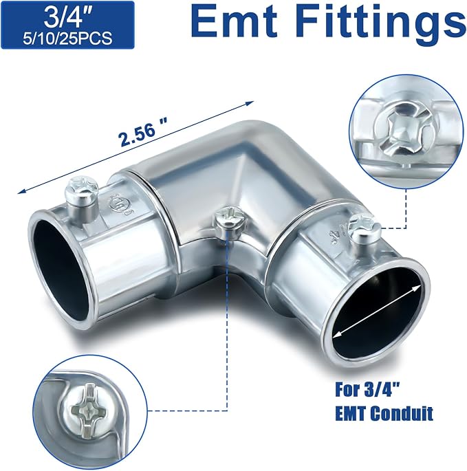 Gisafai 10 Pcs EMT Conduit Fittings Inside Corner Pull Elbow, EMT 90 Degree - Image 2