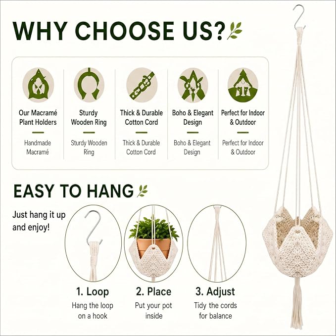 Shappy 3 Pack Boho Macrame Plant Hanger - Image 5