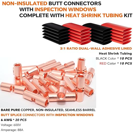 6 AWG Wire Splice Kit – 20 PCS 6 Gauge Bare Copper Non-Insulated Butt Connectors - Image 2