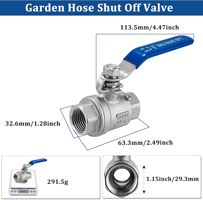 Wantmatch 3/4" Female NPT Ball Valve 304 Stainless Steel Full Port Ball Valve - Image 4